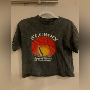 Brandy Melville ST. Croix Graphic Crop T-Shirt - Acid Wash Black